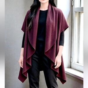 Sweater wrap vest shawl neckline cascade open front Dark Plum purple | One Size